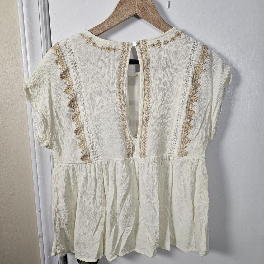 IN LOOM White Babydoll Embroidered Gauze Peasant Prairie Blouse Top Sz S - Picture 5 of 6